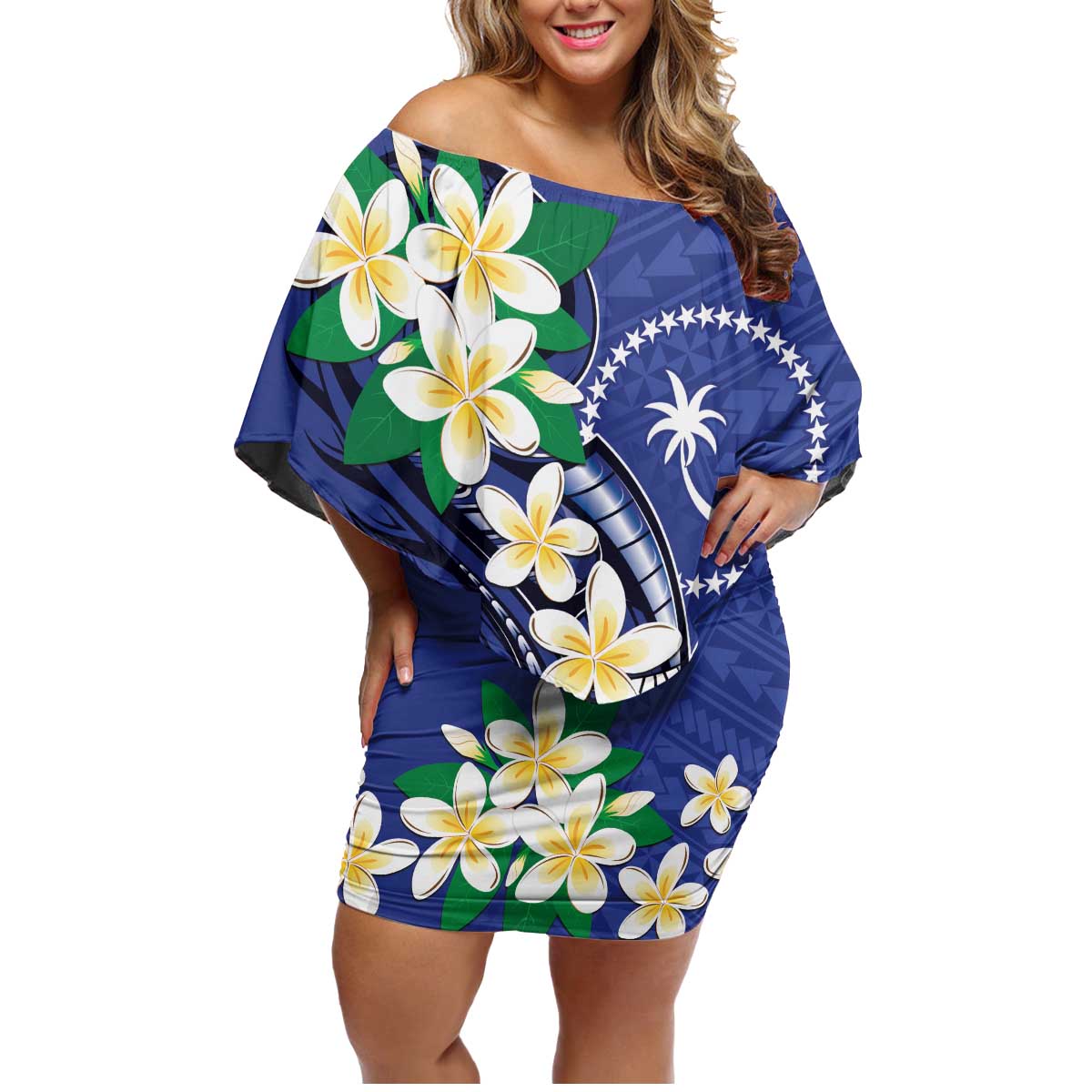 FSM Chuuk State Polynesian Shark Tattoo Personalised Family Matching Off Shoulder Short Dress and Hawaiian Shirt LT9 Mom's Dress Blue - Polynesian Pride
