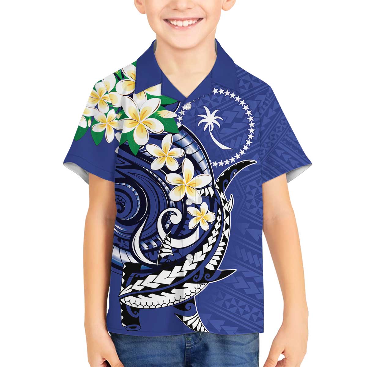 FSM Chuuk State Polynesian Shark Tattoo Personalised Family Matching Off Shoulder Short Dress and Hawaiian Shirt LT9 Son's Shirt Blue - Polynesian Pride