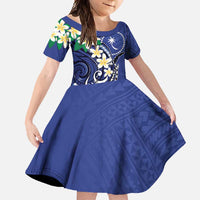 FSM Chuuk State Polynesian Shark Tattoo Personalised Family Matching Short Sleeve Bodycon Dress and Hawaiian Shirt LT9 Daughter's Dress Blue - Polynesian Pride