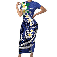 FSM Chuuk State Polynesian Shark Tattoo Personalised Family Matching Short Sleeve Bodycon Dress and Hawaiian Shirt LT9 Mom's Dress Blue - Polynesian Pride