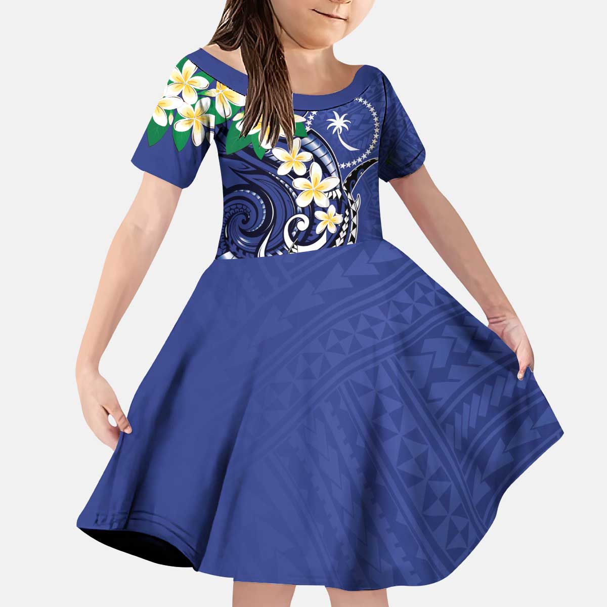 FSM Chuuk State Polynesian Shark Tattoo Personalised Kid Short Sleeve Dress LT9 KID Blue - Polynesian Pride