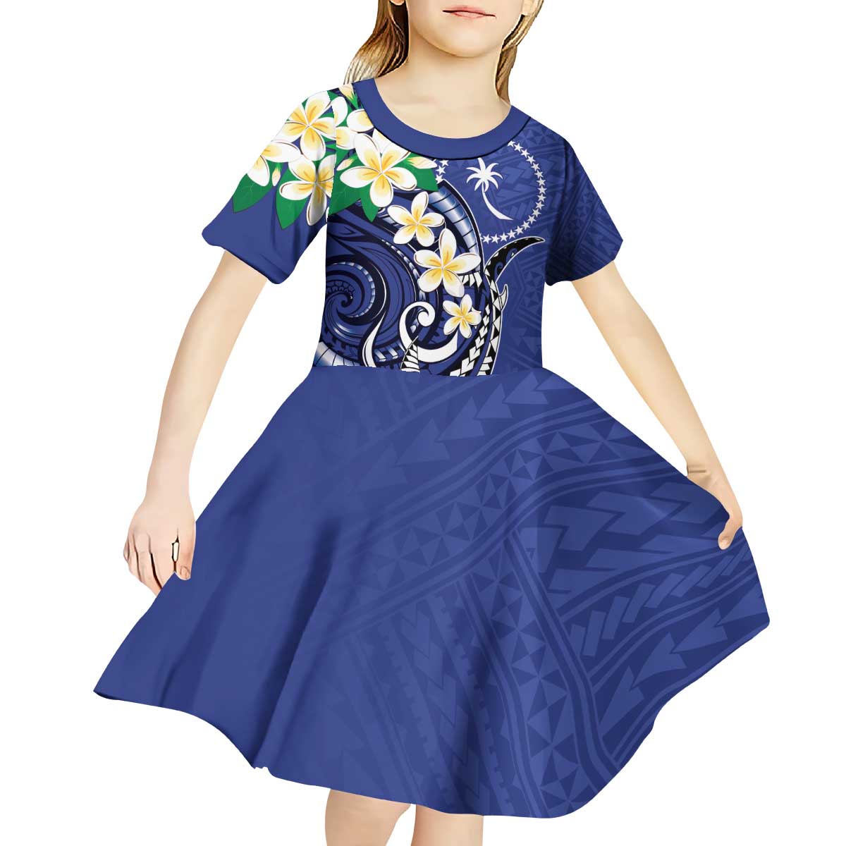 FSM Chuuk State Polynesian Shark Tattoo Personalised Kid Short Sleeve Dress LT9 - Polynesian Pride