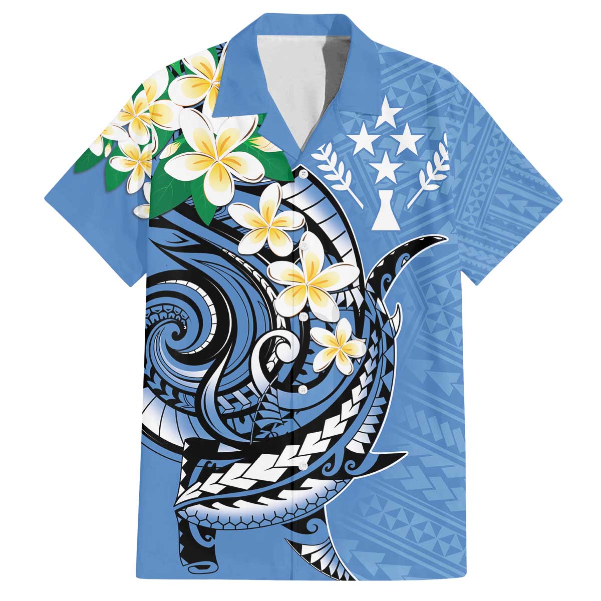 FSM Kosrae Polynesian Shark Tattoo Personalised Family Matching Off Shoulder Short Dress and Hawaiian Shirt LT9 Dad's Shirt - Short Sleeve Blue - Polynesian Pride