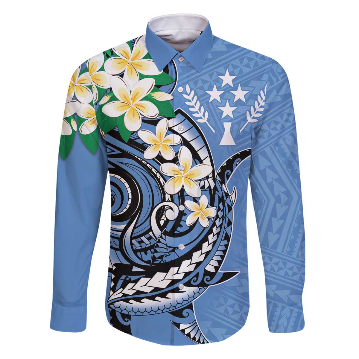 FSM Kosrae Polynesian Shark Tattoo Personalised Family Matching Off Shoulder Short Dress and Hawaiian Shirt LT9 Dad's Shirt - Long Sleeve Blue - Polynesian Pride