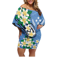 FSM Kosrae Polynesian Shark Tattoo Personalised Family Matching Off Shoulder Short Dress and Hawaiian Shirt LT9 Mom's Dress Blue - Polynesian Pride