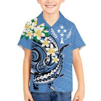 FSM Kosrae Polynesian Shark Tattoo Personalised Family Matching Off Shoulder Short Dress and Hawaiian Shirt LT9 Son's Shirt Blue - Polynesian Pride