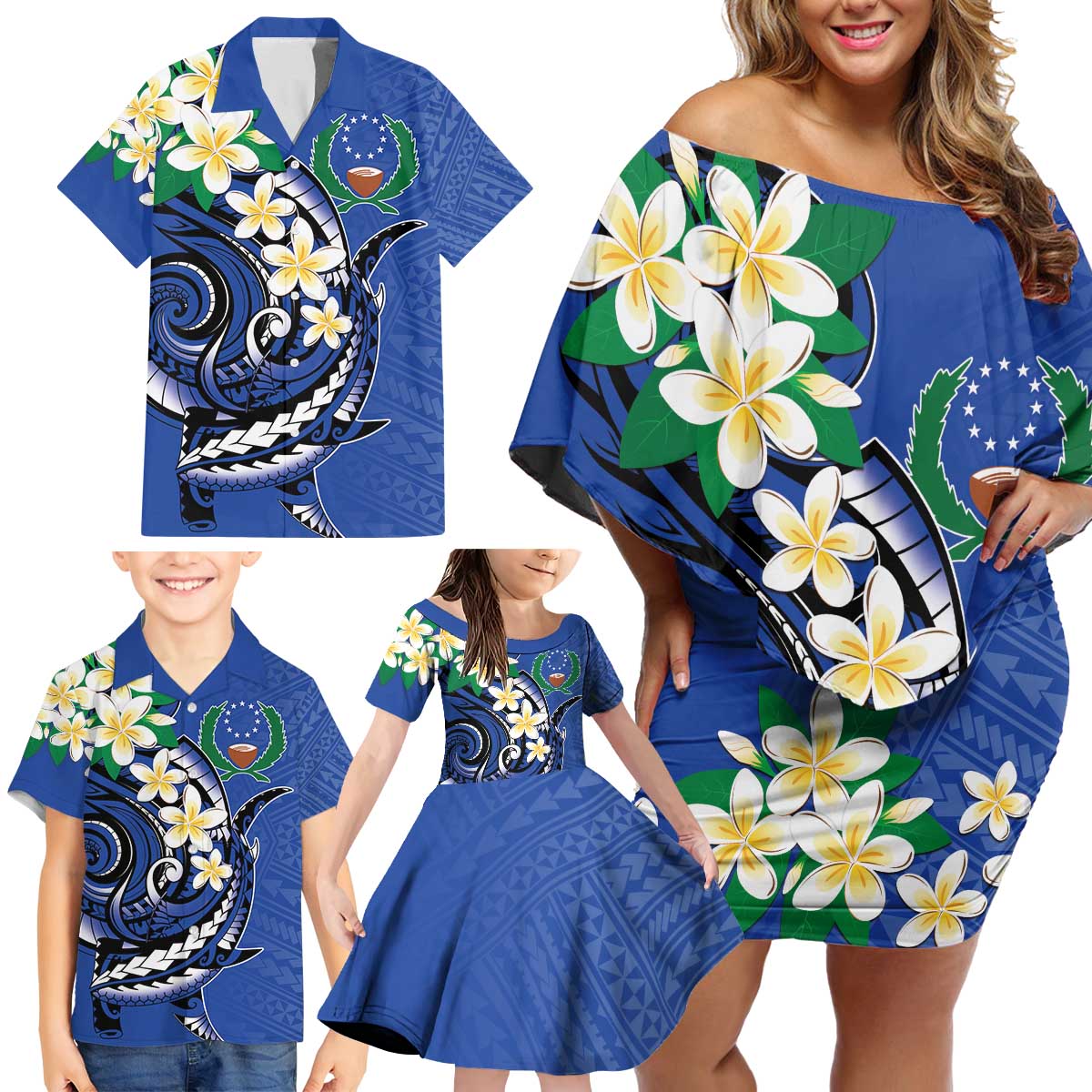 FSM Pohnpei Polynesian Shark Tattoo Personalised Family Matching Off Shoulder Short Dress and Hawaiian Shirt LT9 - Polynesian Pride