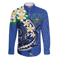 FSM Pohnpei Polynesian Shark Tattoo Personalised Family Matching Off Shoulder Short Dress and Hawaiian Shirt LT9 Dad's Shirt - Long Sleeve Blue - Polynesian Pride