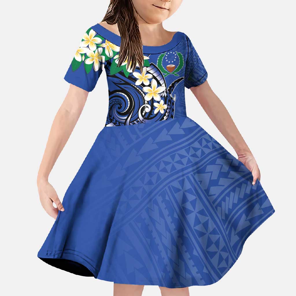 FSM Pohnpei Polynesian Shark Tattoo Personalised Family Matching Tank Maxi Dress and Hawaiian Shirt LT9 Daughter's Dress Blue - Polynesian Pride