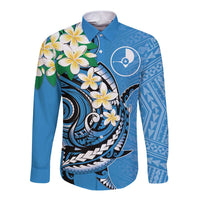 FSM Yap State Polynesian Shark Tattoo Personalised Long Sleeve Button Shirt LT9 Unisex Blue - Polynesian Pride