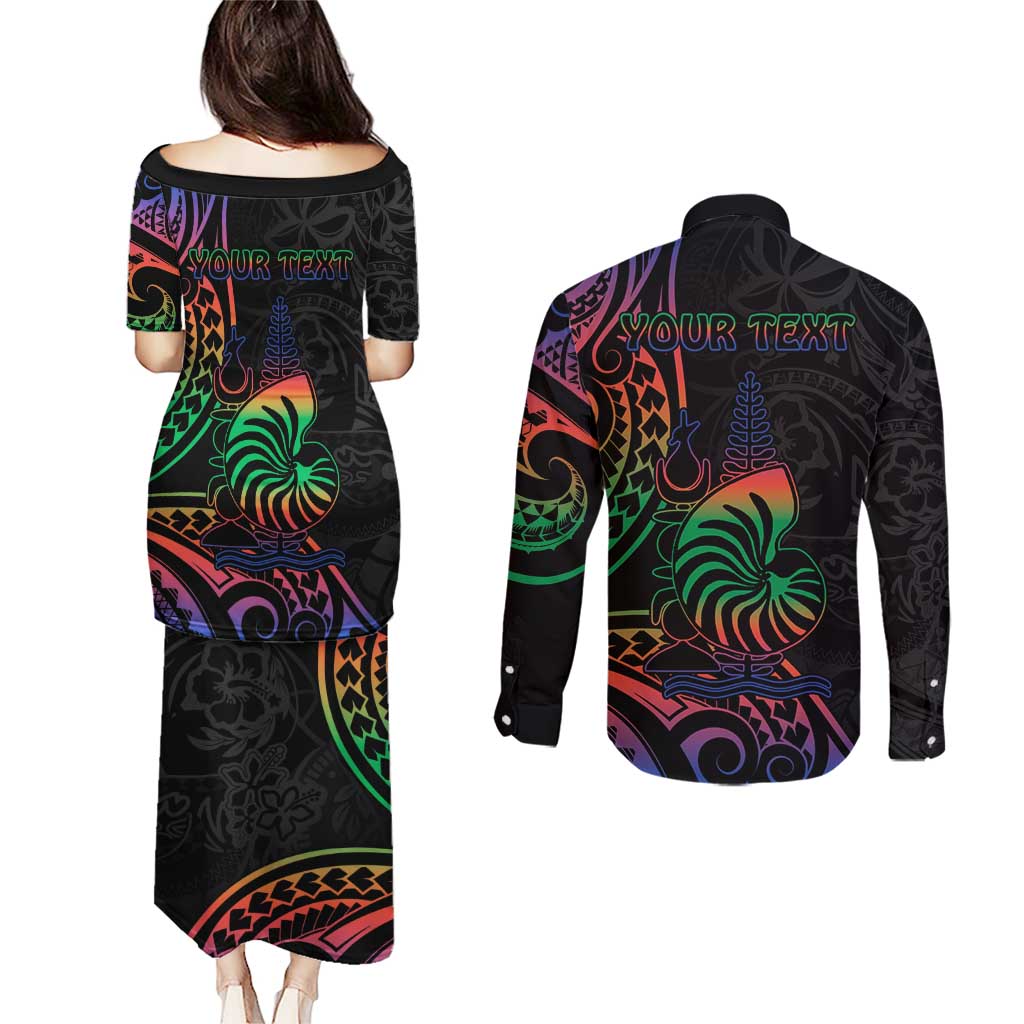 New Caledonia Polynesian Tatoo Personalised Couples Matching Puletasi and Long Sleeve Button Shirt