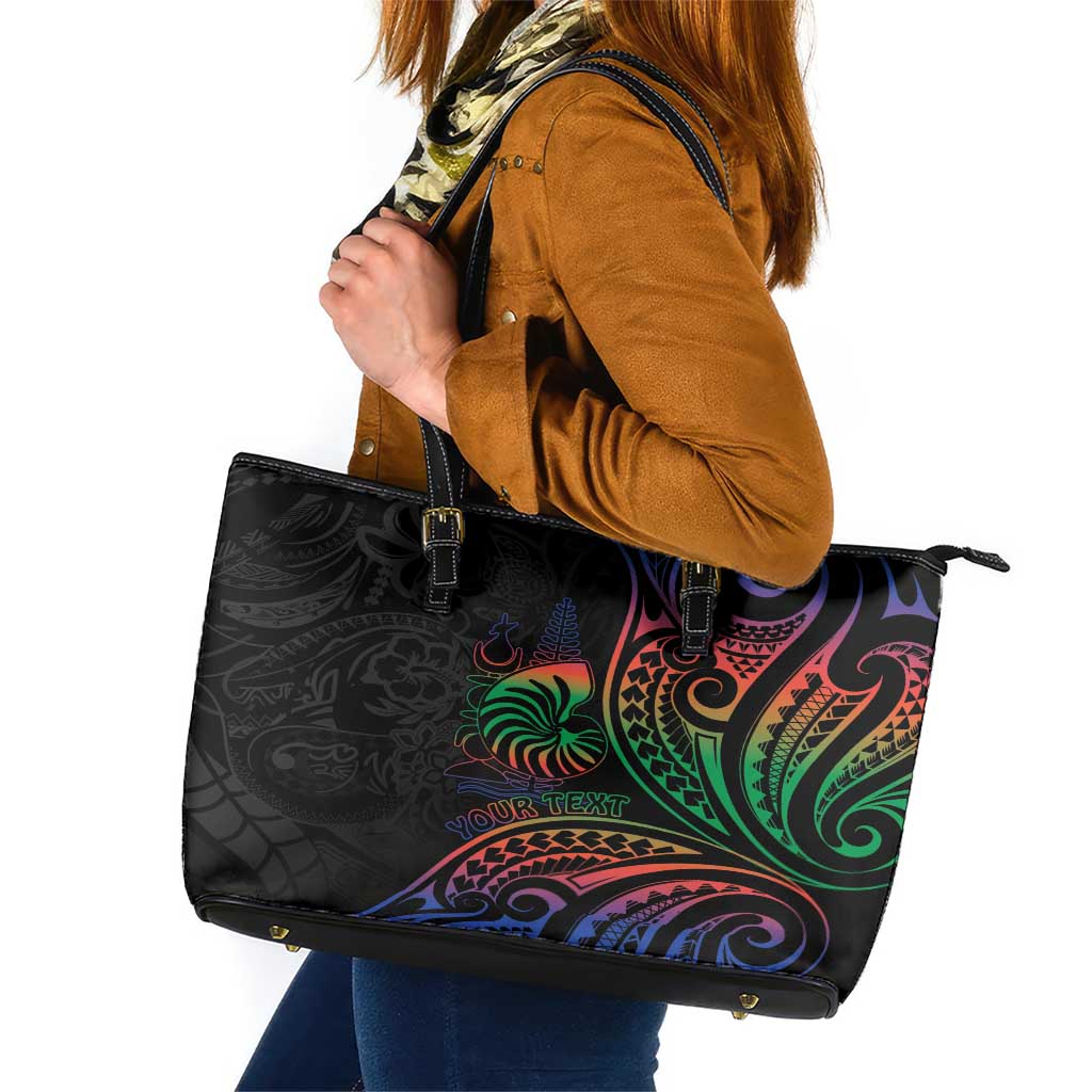 New Caledonia Polynesian Tatoo Personalised Leather Tote Bag LT9 Black - Polynesian Pride