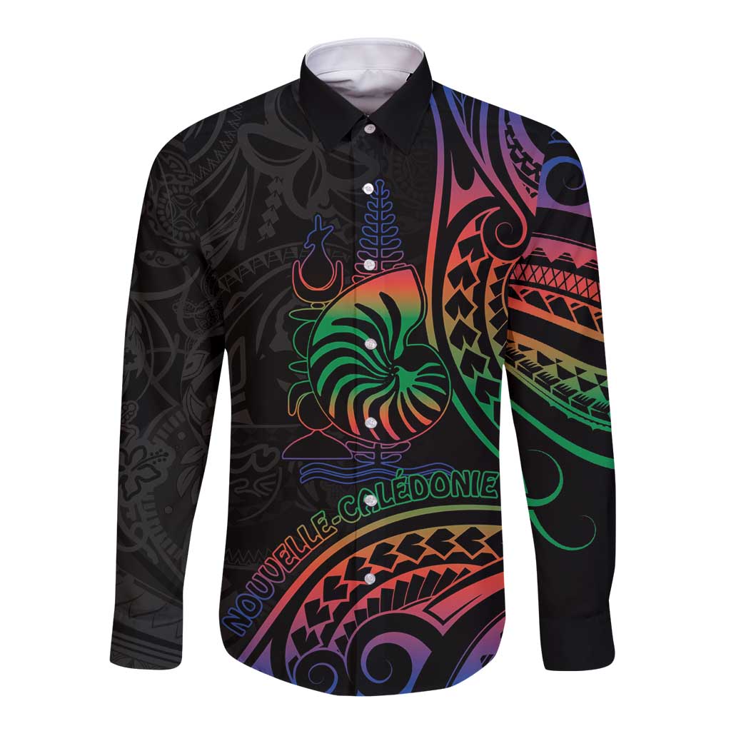 New Caledonia Polynesian Tatoo Personalised Long Sleeve Button Shirt LT9 Unisex Black - Polynesian Pride