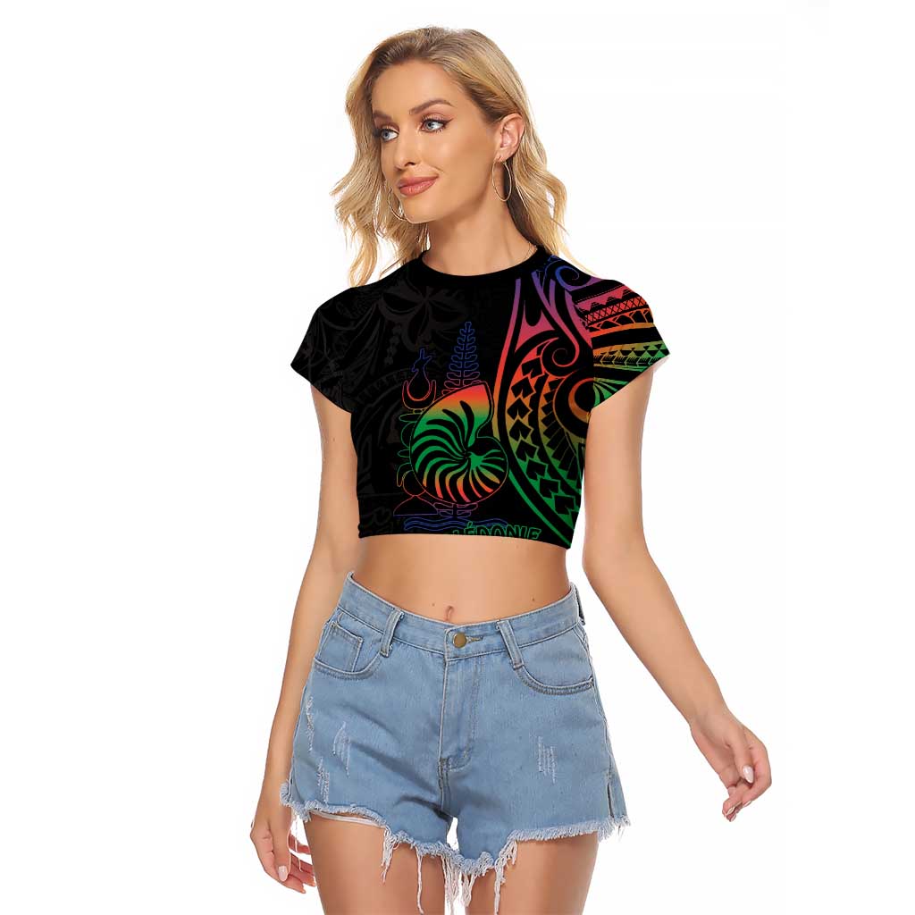 New Caledonia Polynesian Tatoo Personalised Raglan Cropped T Shirt LT9 Female Black - Polynesian Pride