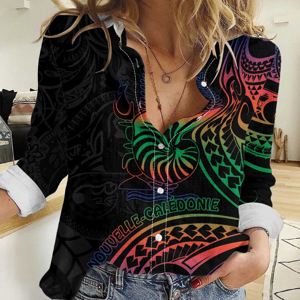 New Caledonia Polynesian Tatoo Personalised Women Casual Shirt LT9 Female Black - Polynesian Pride