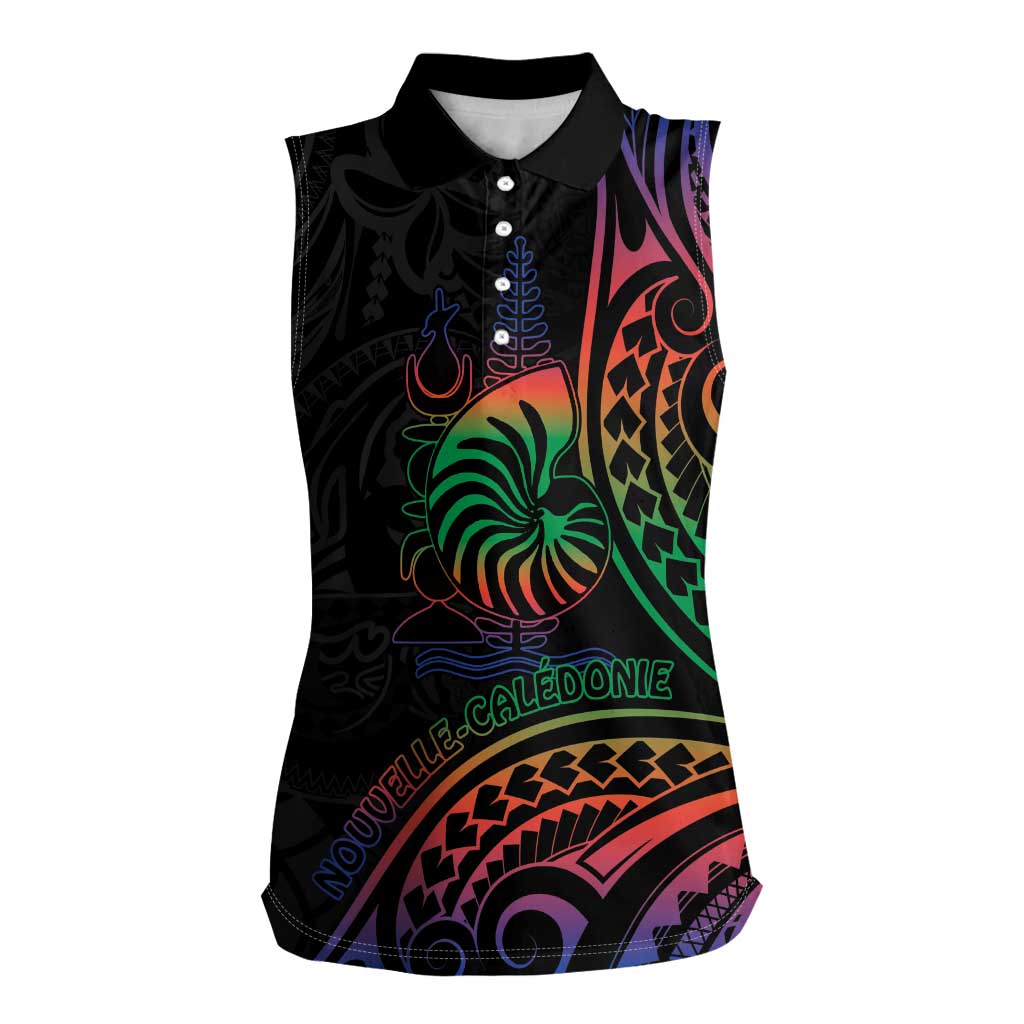 New Caledonia Polynesian Tatoo Personalised Women Sleeveless Polo Shirt LT9 Female Black - Polynesian Pride