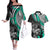 personalised-polynesia-skull-couples-matching-off-the-shoulder-long-sleeve-dress-and-hawaiian-shirt-tattoo-in-the-style-of-maori-with-marine-life-aqua