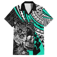 Personalised Polynesia Skull Family Matching Tank Maxi Dress and Hawaiian Shirt Tattoo In The Style Of Maori With Marine Life Aqua LT9 Dad's Shirt - Short Sleeve Aqua - Polynesian Pride