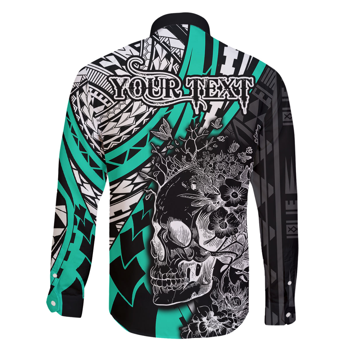 Personalised Polynesia Skull Family Matching Tank Maxi Dress and Hawaiian Shirt Tattoo In The Style Of Maori With Marine Life Aqua LT9 - Polynesian Pride