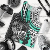Personalised Polynesia Skull Men Tank Top Tattoo In The Style Of Maori With Marine Life Aqua LT9 Aqua - Polynesian Pride