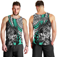 Personalised Polynesia Skull Men Tank Top Tattoo In The Style Of Maori With Marine Life Aqua LT9 - Polynesian Pride