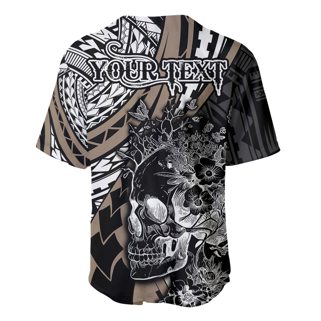 Personalised Polynesia Skull Baseball Jersey Tattoo In The Style Of Maori With Marine Life Gold LT9 - Polynesian Pride