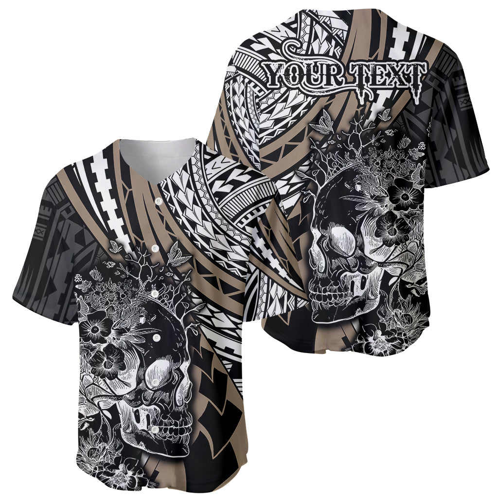 Personalised Polynesia Skull Baseball Jersey Tattoo In The Style Of Maori With Marine Life Gold LT9 - Polynesian Pride