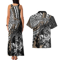 Personalised Polynesia Skull Couples Matching Tank Maxi Dress and Hawaiian Shirt Tattoo In The Style Of Maori With Marine Life Gold LT9 - Polynesian Pride