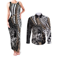 personalised-polynesia-skull-couples-matching-tank-maxi-dress-and-long-sleeve-button-shirts-tattoo-in-the-style-of-maori-with-marine-life-gold