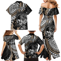 Personalised Polynesia Skull Family Matching Mermaid Dress and Hawaiian Shirt Tattoo In The Style Of Maori With Marine Life Gold LT9 - Polynesian Pride