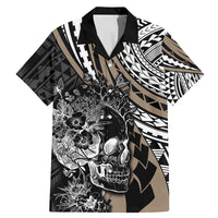 Personalised Polynesia Skull Family Matching Mermaid Dress and Hawaiian Shirt Tattoo In The Style Of Maori With Marine Life Gold LT9 Dad's Shirt - Short Sleeve Gold - Polynesian Pride