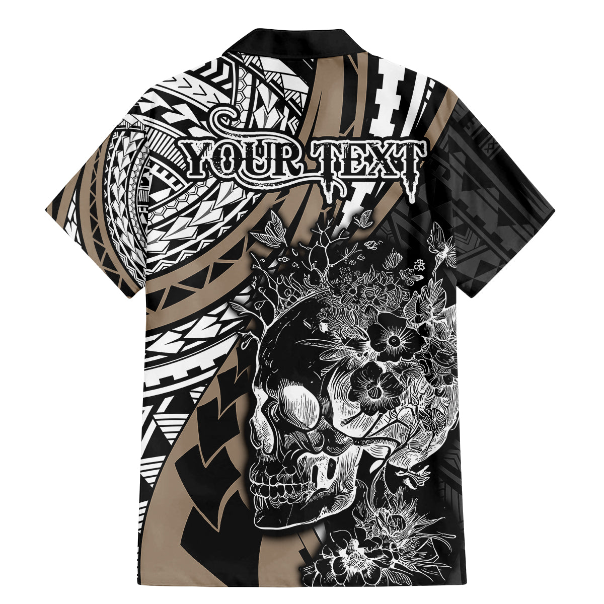 Personalised Polynesia Skull Family Matching Mermaid Dress and Hawaiian Shirt Tattoo In The Style Of Maori With Marine Life Gold LT9 - Polynesian Pride