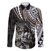 Personalised Polynesia Skull Family Matching Mermaid Dress and Hawaiian Shirt Tattoo In The Style Of Maori With Marine Life Gold LT9 Dad's Shirt - Long Sleeve Gold - Polynesian Pride