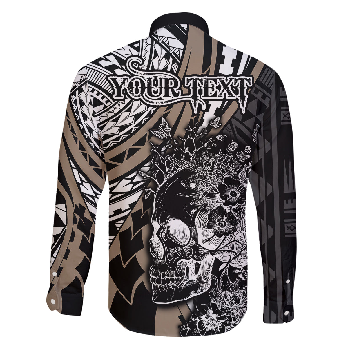 Personalised Polynesia Skull Family Matching Mermaid Dress and Hawaiian Shirt Tattoo In The Style Of Maori With Marine Life Gold LT9 - Polynesian Pride