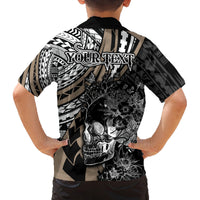 Personalised Polynesia Skull Family Matching Off Shoulder Maxi Dress and Hawaiian Shirt Tattoo In The Style Of Maori With Marine Life Gold LT9 - Polynesian Pride
