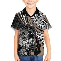 Personalised Polynesia Skull Family Matching Off Shoulder Maxi Dress and Hawaiian Shirt Tattoo In The Style Of Maori With Marine Life Gold LT9 Son's Shirt Gold - Polynesian Pride