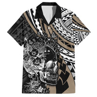 Personalised Polynesia Skull Family Matching Short Sleeve Bodycon Dress and Hawaiian Shirt Tattoo In The Style Of Maori With Marine Life Gold LT9 Dad's Shirt - Short Sleeve Gold - Polynesian Pride