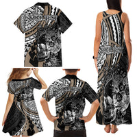 Personalised Polynesia Skull Family Matching Tank Maxi Dress and Hawaiian Shirt Tattoo In The Style Of Maori With Marine Life Gold LT9 - Polynesian Pride