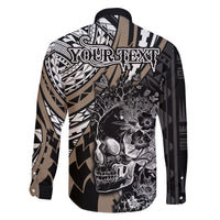 Personalised Polynesia Skull Family Matching Tank Maxi Dress and Hawaiian Shirt Tattoo In The Style Of Maori With Marine Life Gold LT9 - Polynesian Pride