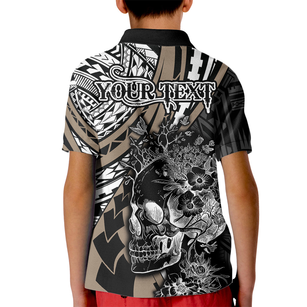Personalised Polynesia Skull Kid Polo Shirt Tattoo In The Style Of Maori With Marine Life Gold LT9 - Polynesian Pride