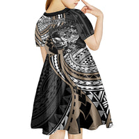 Personalised Polynesia Skull Kid Short Sleeve Dress Tattoo In The Style Of Maori With Marine Life Gold LT9 - Polynesian Pride