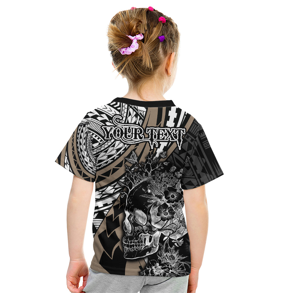 Personalised Polynesia Skull Kid T Shirt Tattoo In The Style Of Maori With Marine Life Gold LT9 - Polynesian Pride