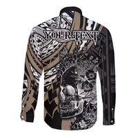 personalised-polynesia-skull-long-sleeve-button-shirt-tattoo-in-the-style-of-maori-with-marine-life-gold