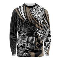 Personalised Polynesia Skull Long Sleeve Shirt Tattoo In The Style Of Maori With Marine Life Gold LT9 Unisex Gold - Polynesian Pride