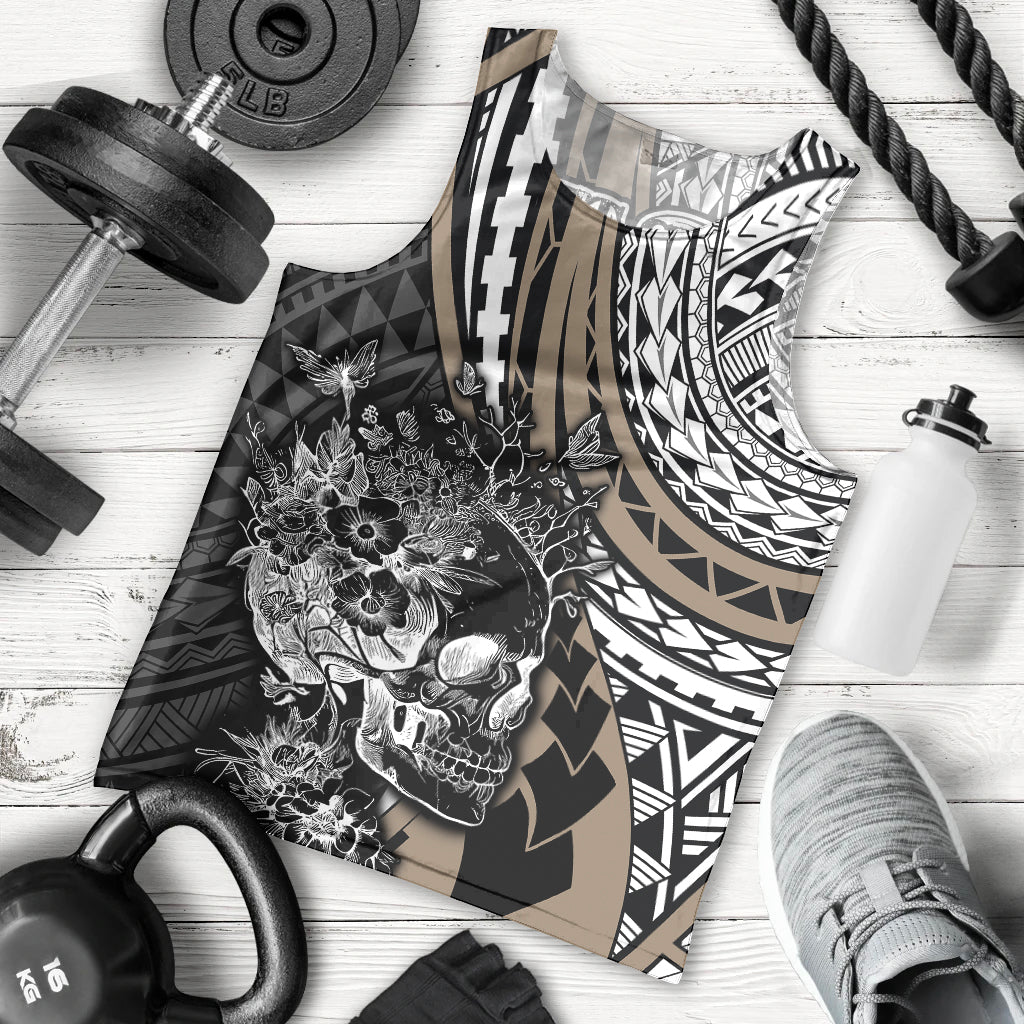 Personalised Polynesia Skull Men Tank Top Tattoo In The Style Of Maori With Marine Life Gold LT9 Gold - Polynesian Pride