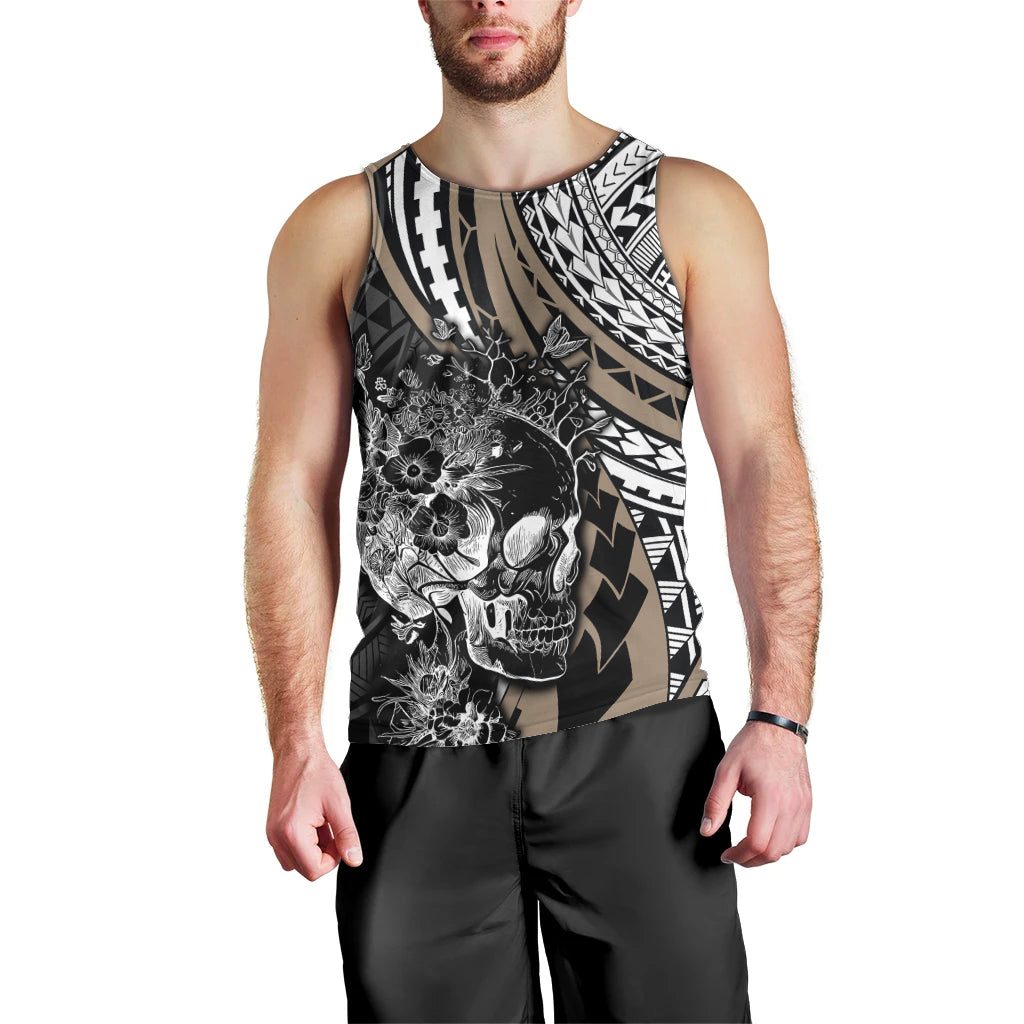 Personalised Polynesia Skull Men Tank Top Tattoo In The Style Of Maori With Marine Life Gold LT9 - Polynesian Pride