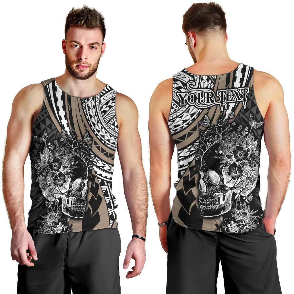 Personalised Polynesia Skull Men Tank Top Tattoo In The Style Of Maori With Marine Life Gold LT9 - Polynesian Pride