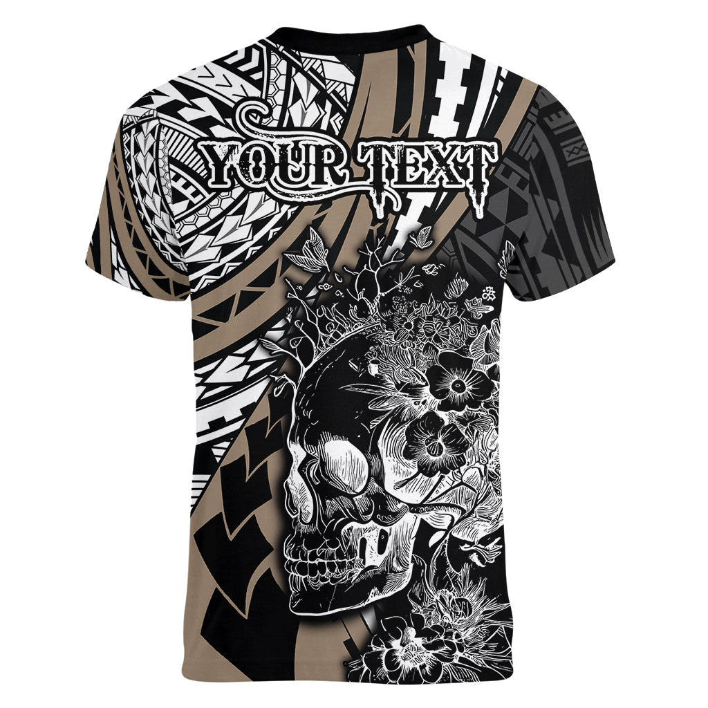 personalised-polynesia-skull-women-v-neck-t-shirt-tattoo-in-the-style-of-maori-with-marine-life-gold