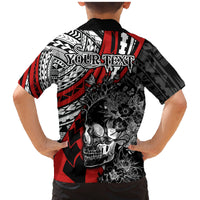 Personalised Polynesia Skull Family Matching Mermaid Dress and Hawaiian Shirt Tattoo In The Style Of Maori With Marine Life Red LT9 - Polynesian Pride