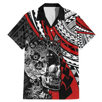 Personalised Polynesia Skull Family Matching Mermaid Dress and Hawaiian Shirt Tattoo In The Style Of Maori With Marine Life Red LT9 Dad's Shirt - Short Sleeve Red - Polynesian Pride